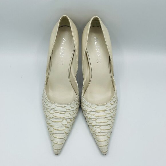ALDO Womens Heels Size 6.5 White Leather D'Orsay High Heel Croc Animal Print - Picture 5 of 13